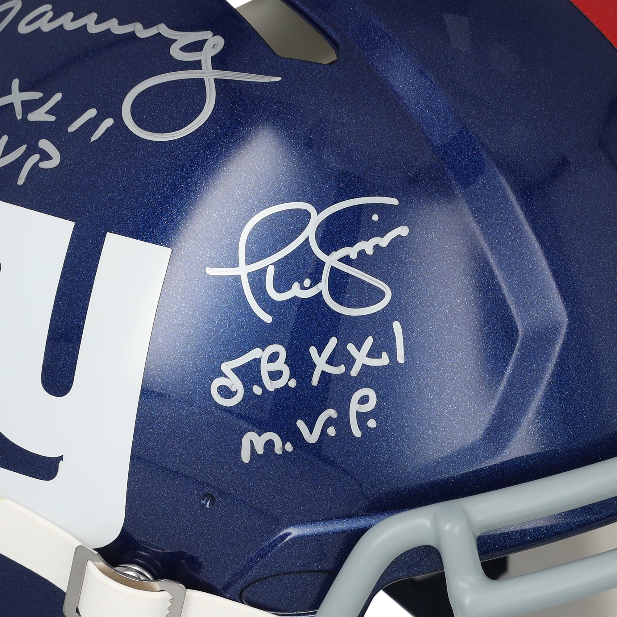 Casque authentique Riddell Speed autographié par Eli Manning, Phil Simms et Otis Anderson des New York Giants avec plusieurs inscriptions MVP du Super Bowl